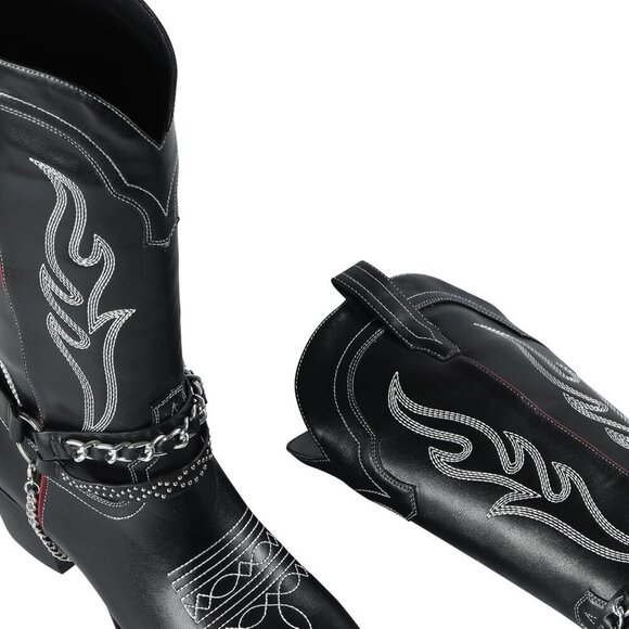 🆕Women Black Cowboy Boot with Chain Pointy Toe Heel Pull on Style Western Boots - Picture 5 of 7